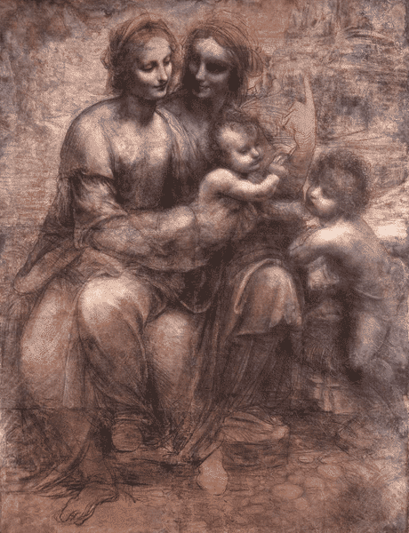 La Vierge et l'Enfant avec Sainte Anne et Saint Jean Baptiste, le fusain de Leonardo