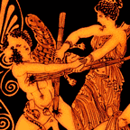 La déesse Artémis aux prises avec le géant Gration, scène de Gigantomachie