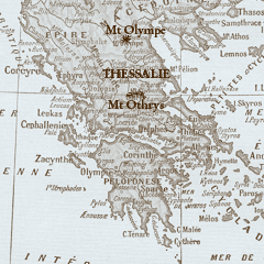 Localisation des monts Othrys et Olympe sur une carte de Grèce